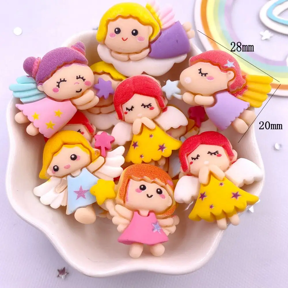 Painted Resin Kawaii Colorful Magic Stick Fairy Princess Girl Back Flatback Stone Figurine 10PCS Scrapbook DIY Decor Crafts OM40