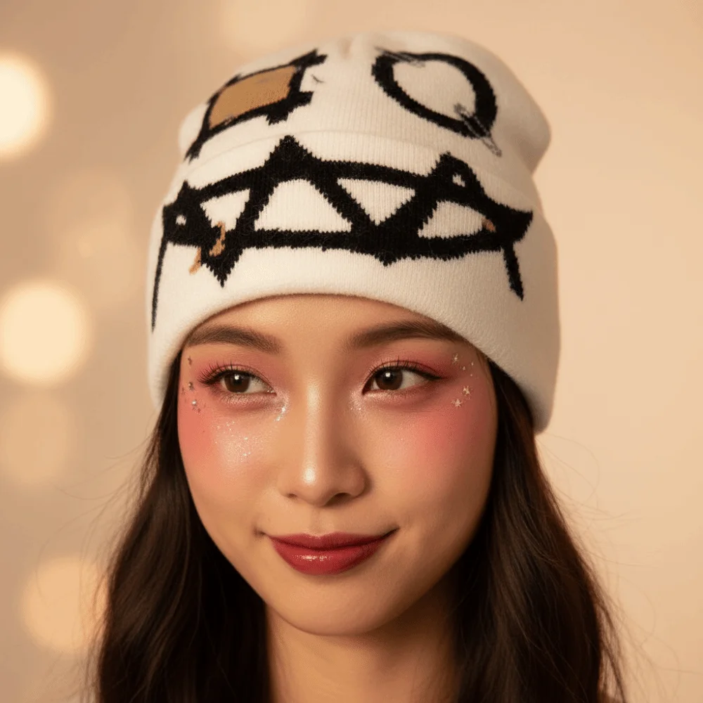 Printed Pattern Printed Pin Beanie High Elasticity Acrylic Yarn Demon Face Hat Flat Design Winter Warmth Ghost Mask Cap