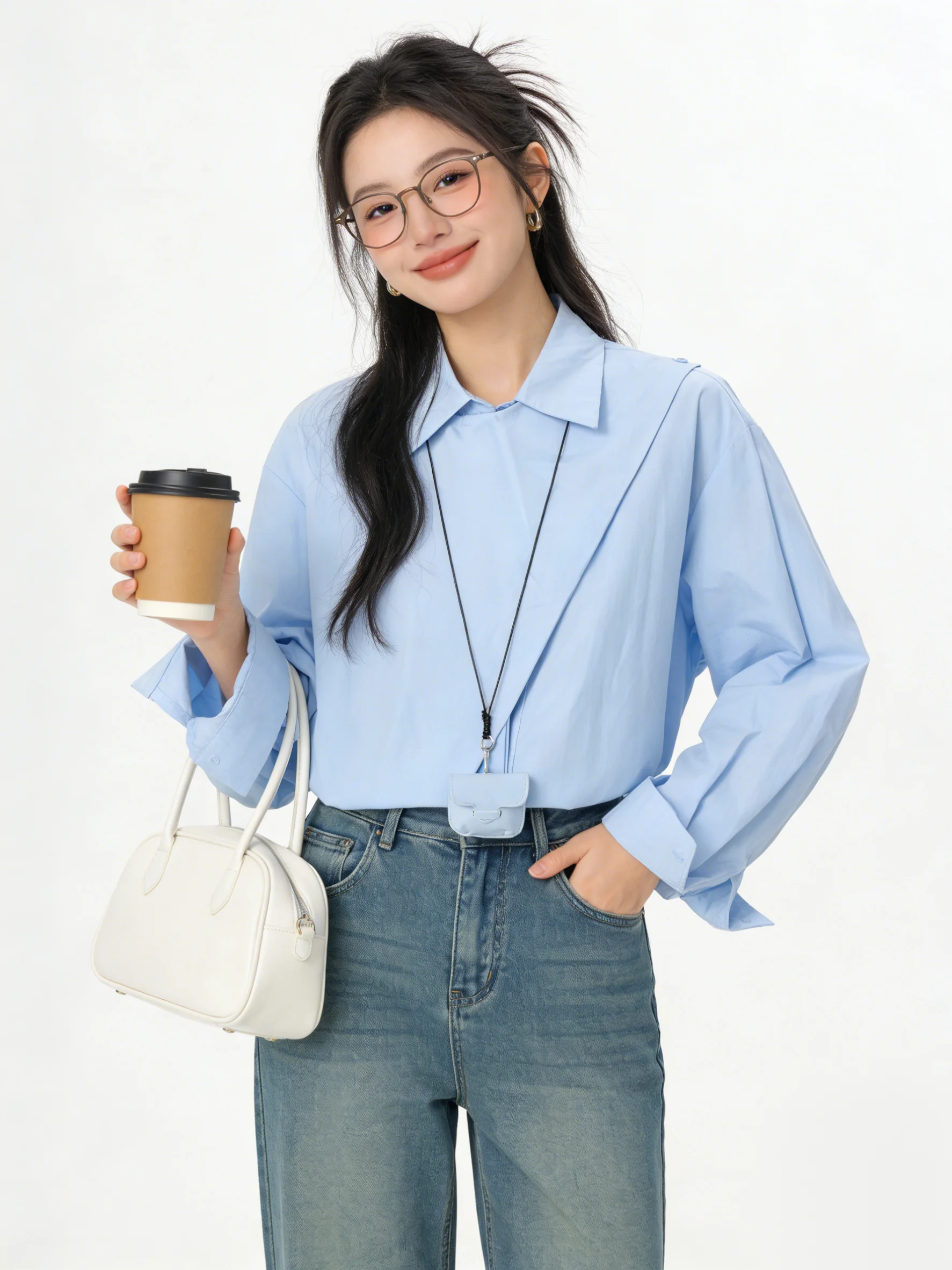 

Blue Commuter Style Shirt Jacket Loose Fit Sun Protection Elegant Personality Spring Design Women's Fashion Casual Shirt