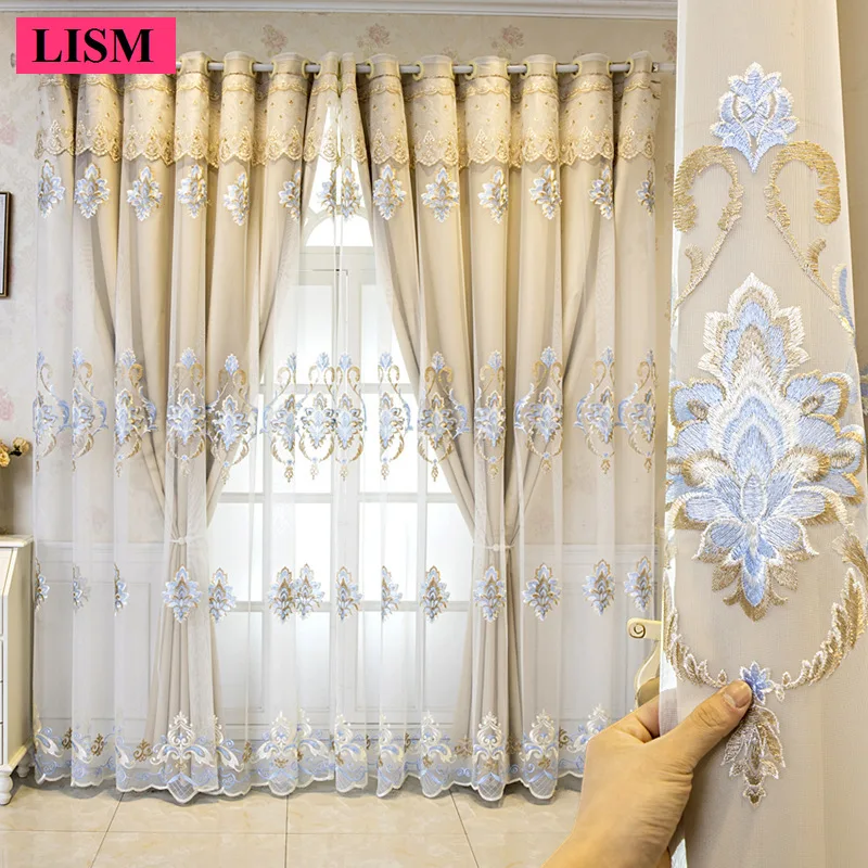 European Embroidered Gauze Integrated Curtains for Living Room Bedroom Window Blackout Decor Custom Embroidered Tulle Colours