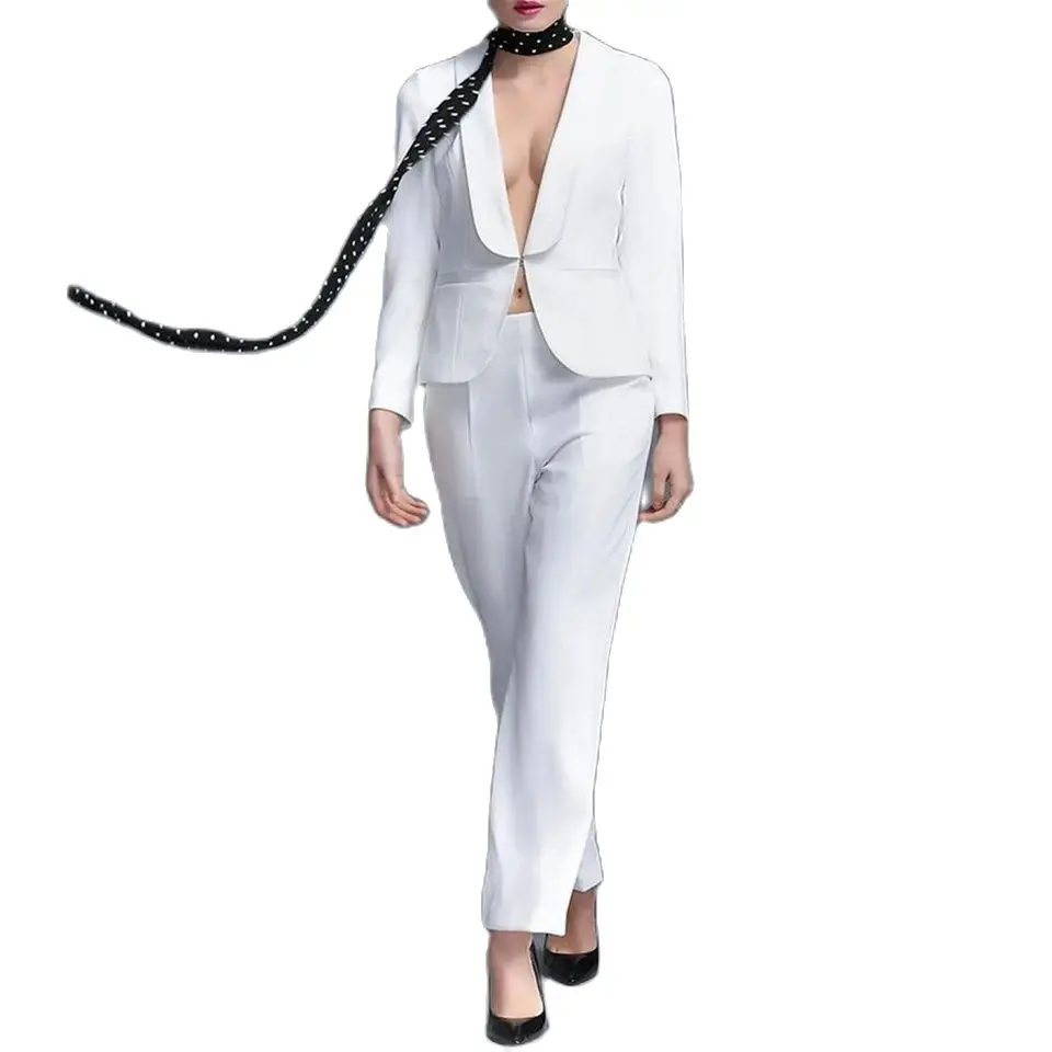 

Custom White Hot Work Bussiness Formal Elegant Women Suit Set Blazers Pants Office Suits Ladies Pants Suits Trouser Suits