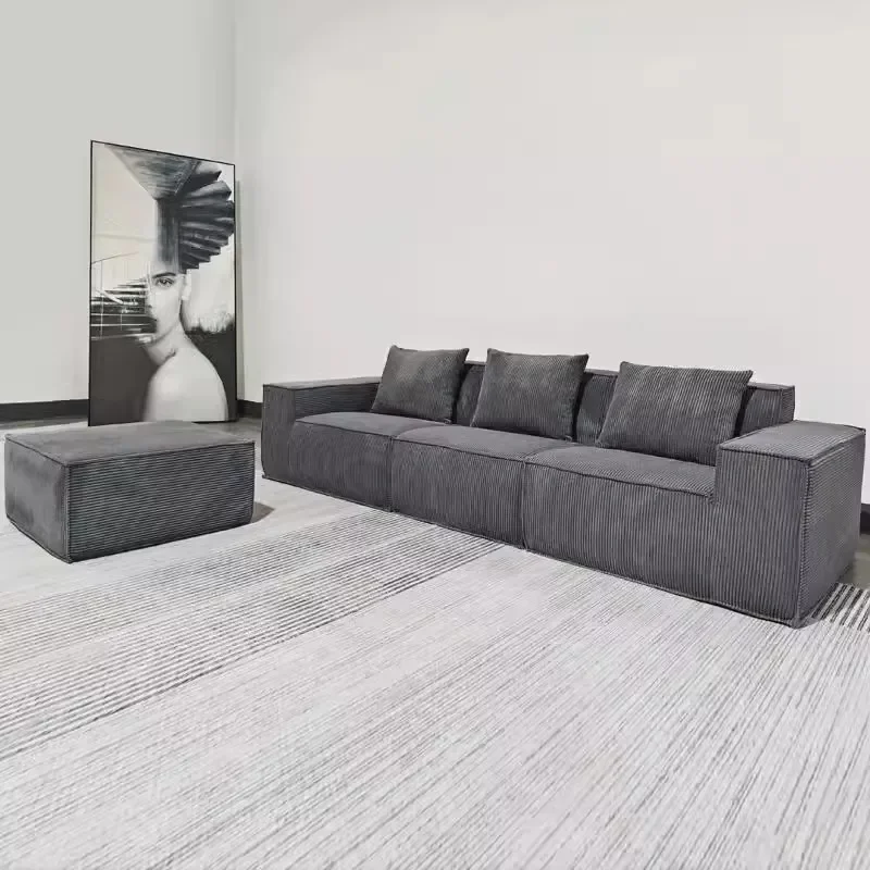 

-Single Sofa Set Vacuum Compression Light Colour Corduroy Fabric Simple Modular Reclining Corner Sofa Bed