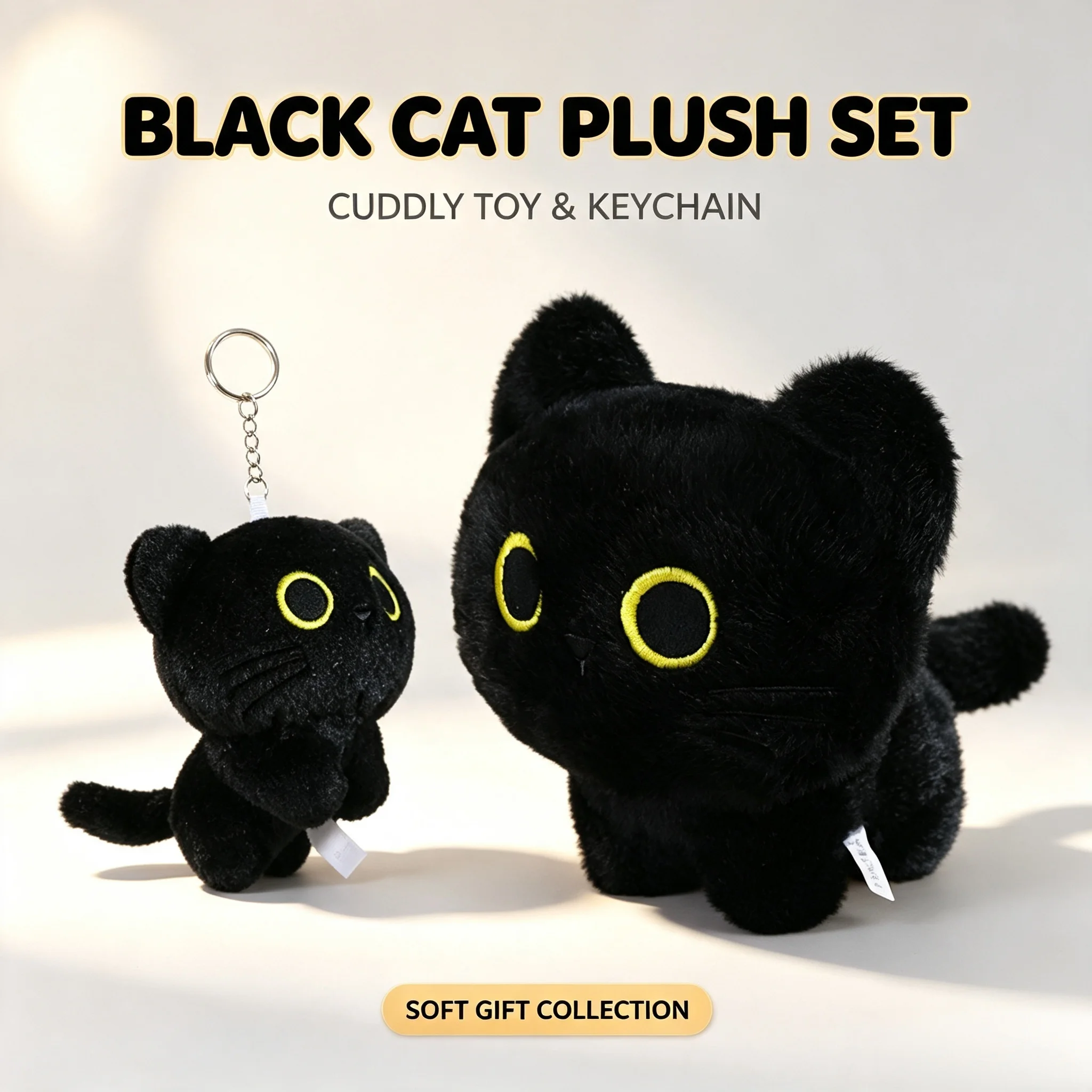 15cm Gothic Soft Cute Black Cat Plush Toy 10cm Kawaii Black Kitten Plush Pendant Key Chain Bag Car Decor Kid Gift