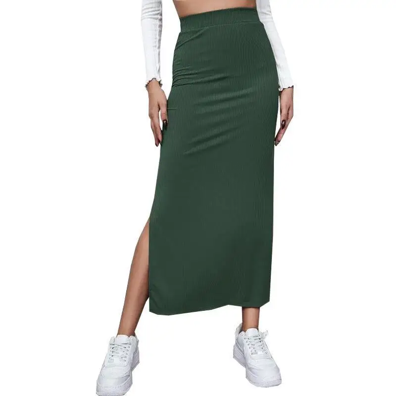 Women's High Waist Slit Hip Wrap Skirt Stretch Long Skirt Monochrome Summer 2024 Elegant Fashion Slim Skirt