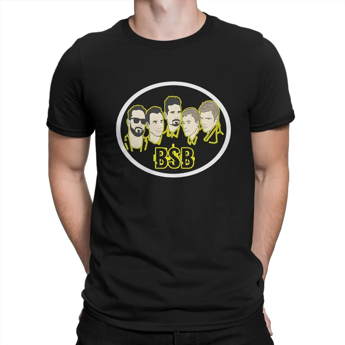 Novelty BSB Yellow T-Shirt for Men O Neck Pure Cotton T Shirt Backstreet Boys Short Sleeve Tees Printing Clothing