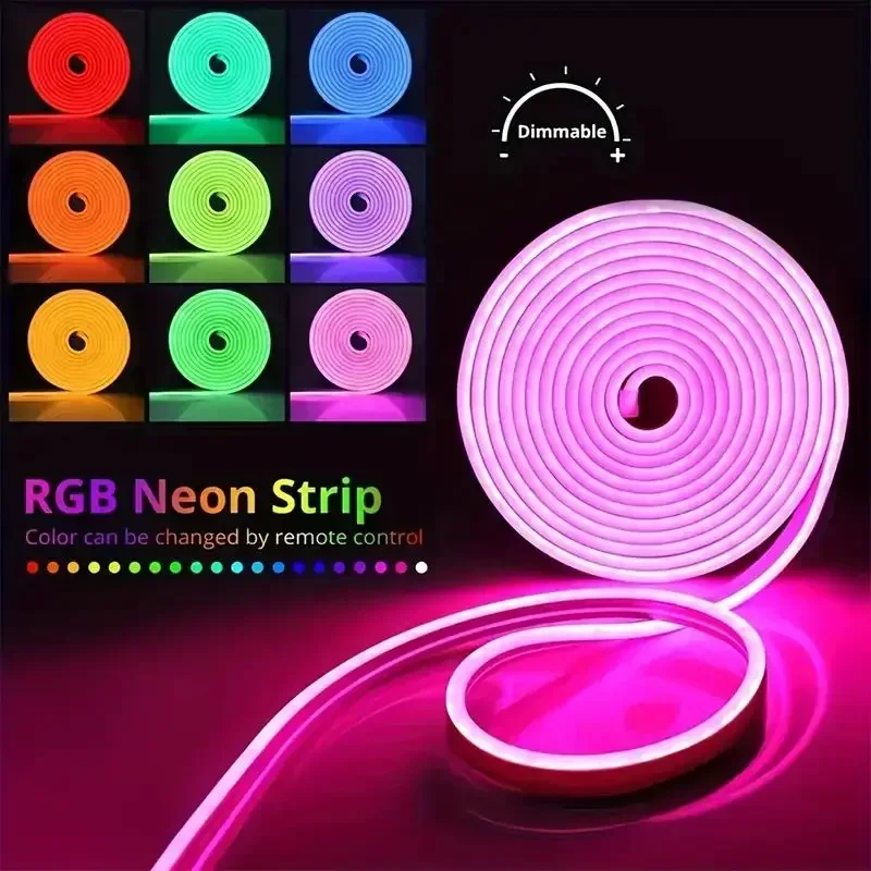 RGB Neon Strip Light 24 Key Remote LED Neon Lamp Festoon USB DC5V Music Sync Christmas Lights For Home Wedding Party Decoration