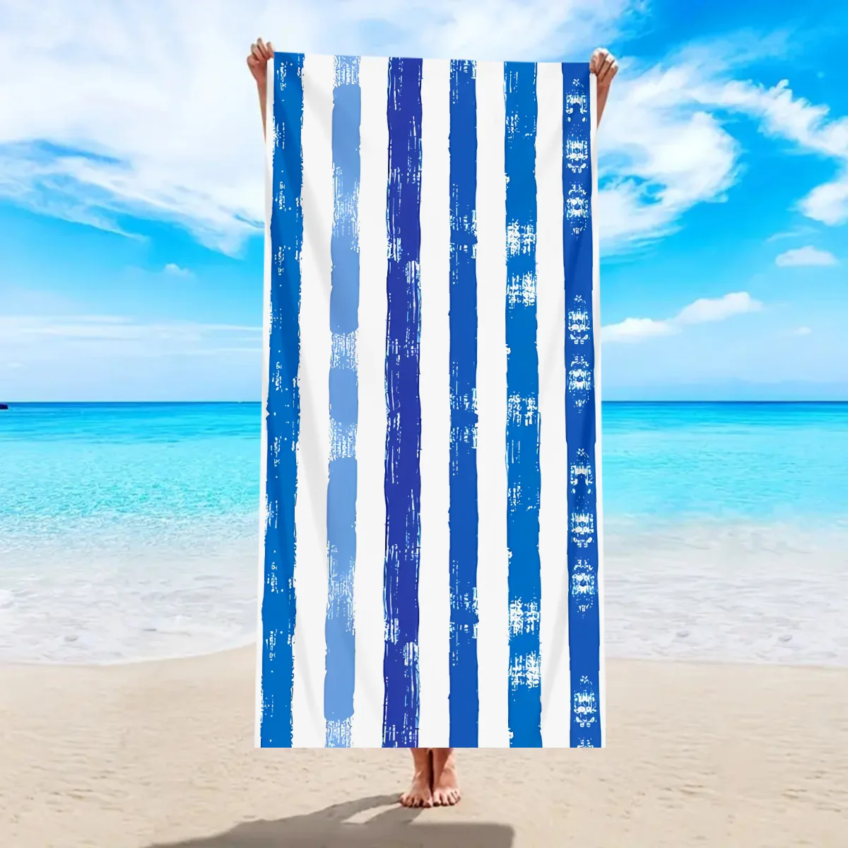Blue Stripe Beach Towel Oversized Microfiber Quick Dry Sandproof Swimming Bath Towel for Pool Travel Camping