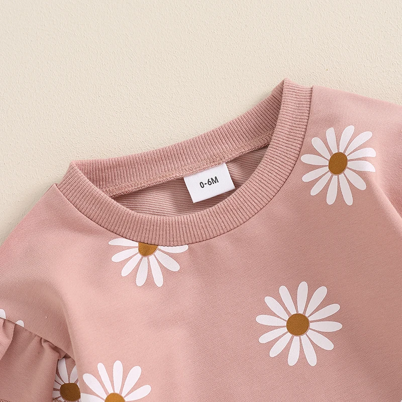 Toddler Girl Fall Outfit Daisy Print Long Sleeve Sweatshirt with Elastic Waist Pants 2 Pcs Set