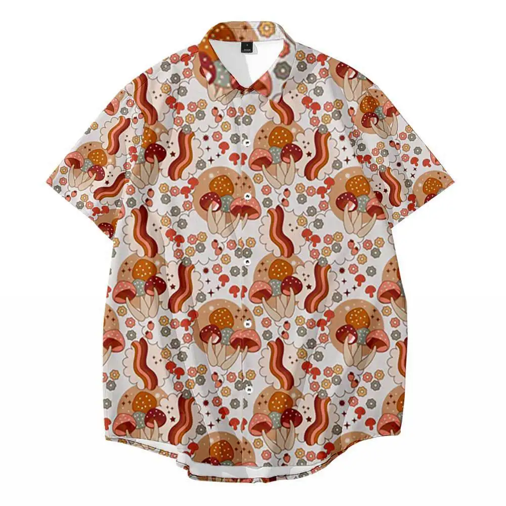 

Men's Fashion Mushroom Fragmented Flower Short Sleeve Shirt Hawaii Vacation Summer Leisure Beach Plus Size Top