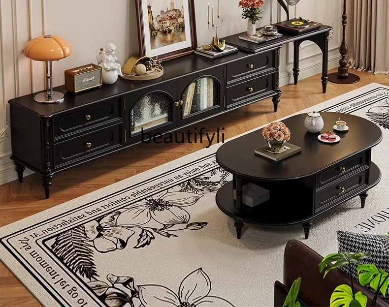 

ss8350 American retro solid wood telescopic TV cabinet coffee table combination household storage locker
