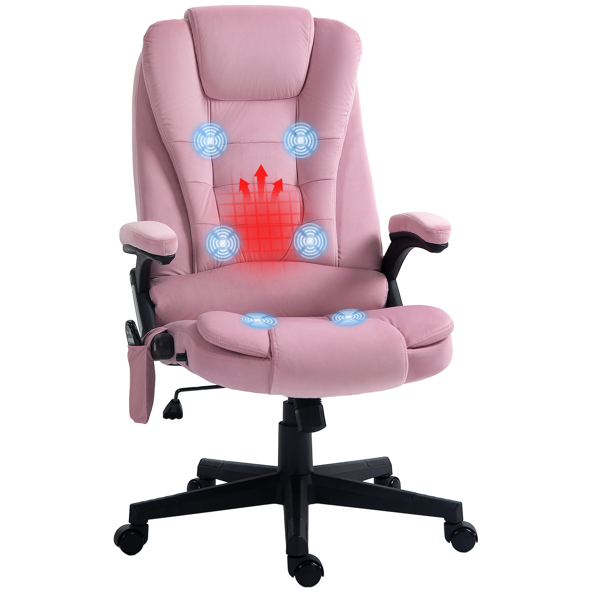 Homcom 6 Point Vibrating Massage Office Chair with Heat with Reclining Backrest, Padded Armrests and Remote, Pink