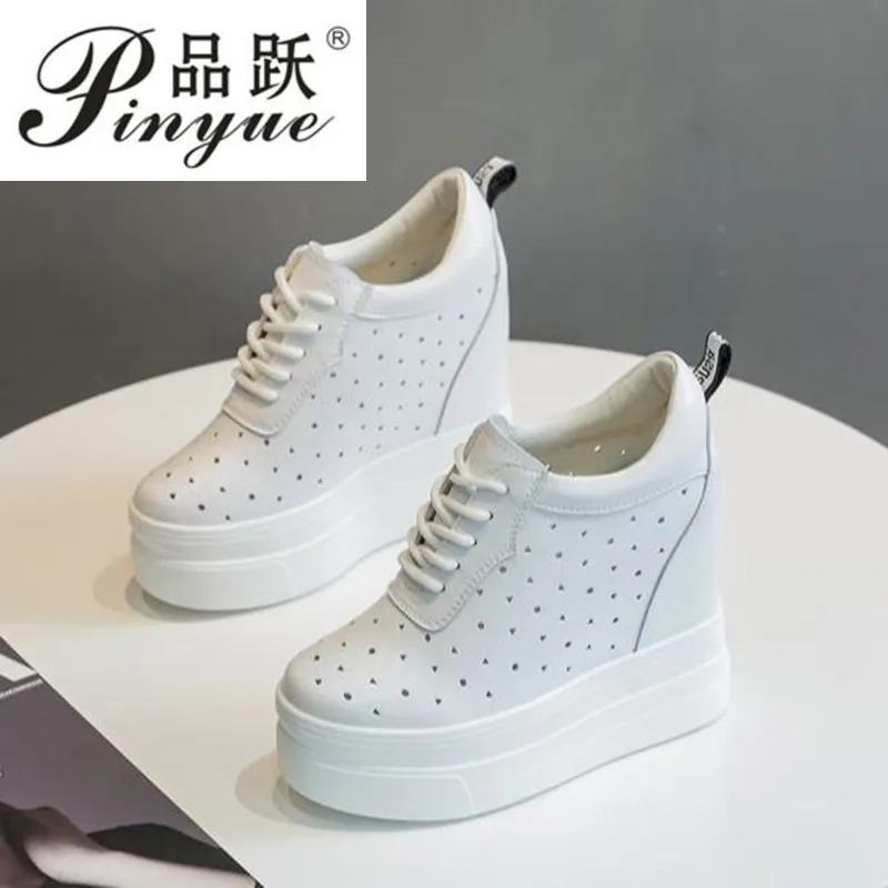 11cm Women Genuine Leather Increased Women's Shoes Fashion Classic Casual Shoes Original Version Heels Hollow Sneakers 34 40