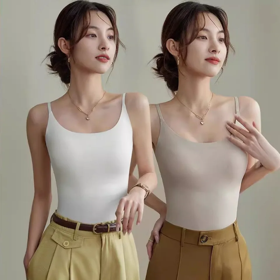 Sling Vest for Women Skin-friendly Seamless Integrated Fixed Cup Bottom Beautiful Back Sling Top One Piece Sleepwear Pajamas