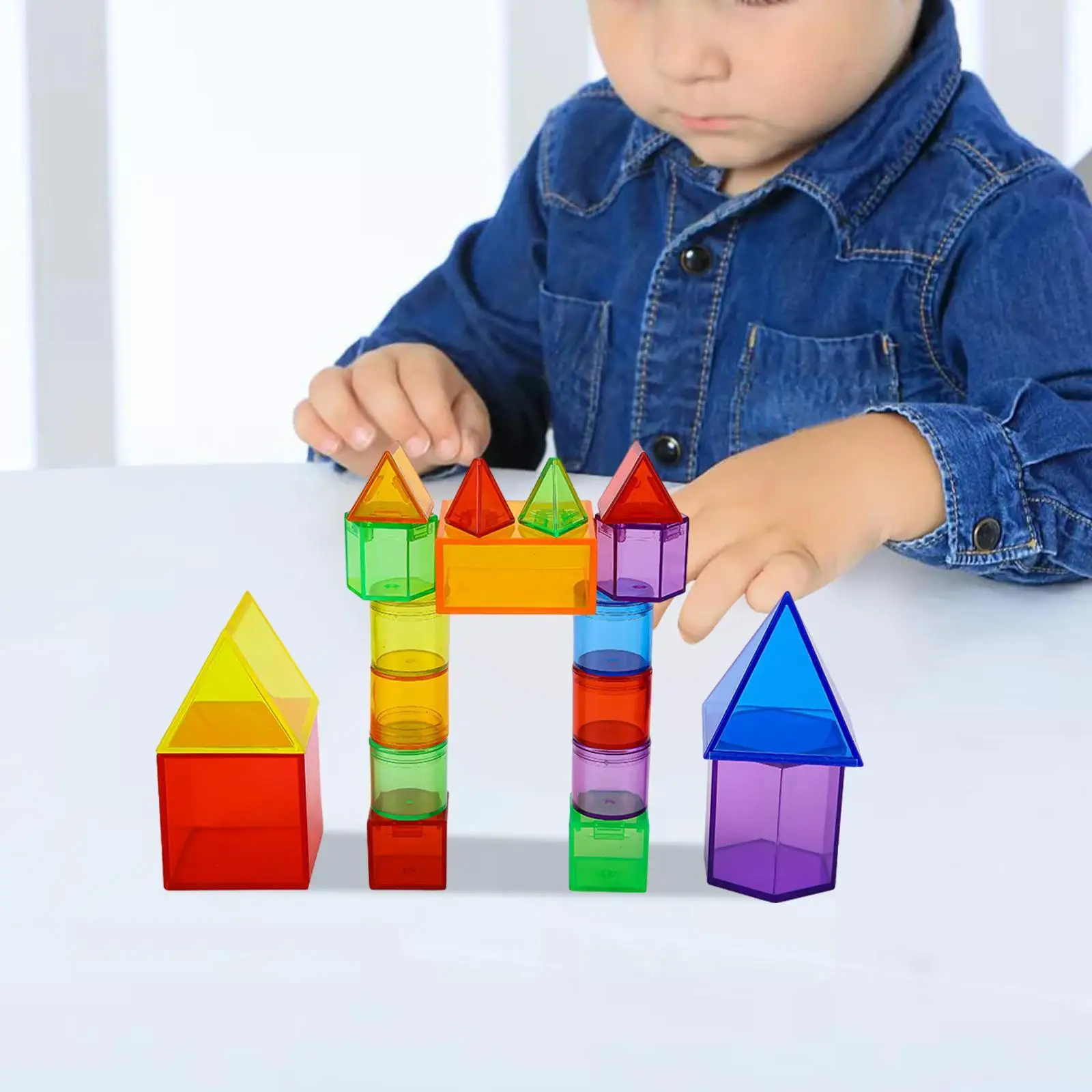 60x Geometric Shapes for Kids for Teaching Manipulatives Light Table Toys Colorful Geometric Solids for Children Boys Girls Kids