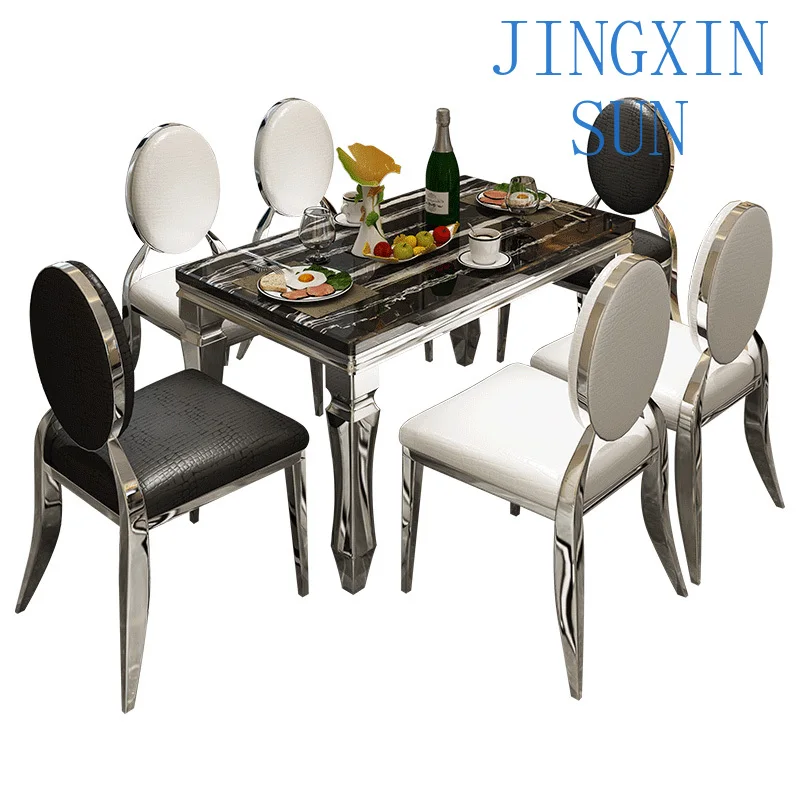 Stainless Steel Luxury Dining Table Set for Marble Dining Table and Chair Combination Simple Modern Rectangular Dining Table