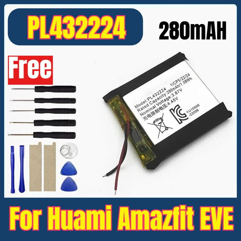 New PL432224 280mAh Watches Batteries for Huami Amazfit EVE PL432224 + Free Tools