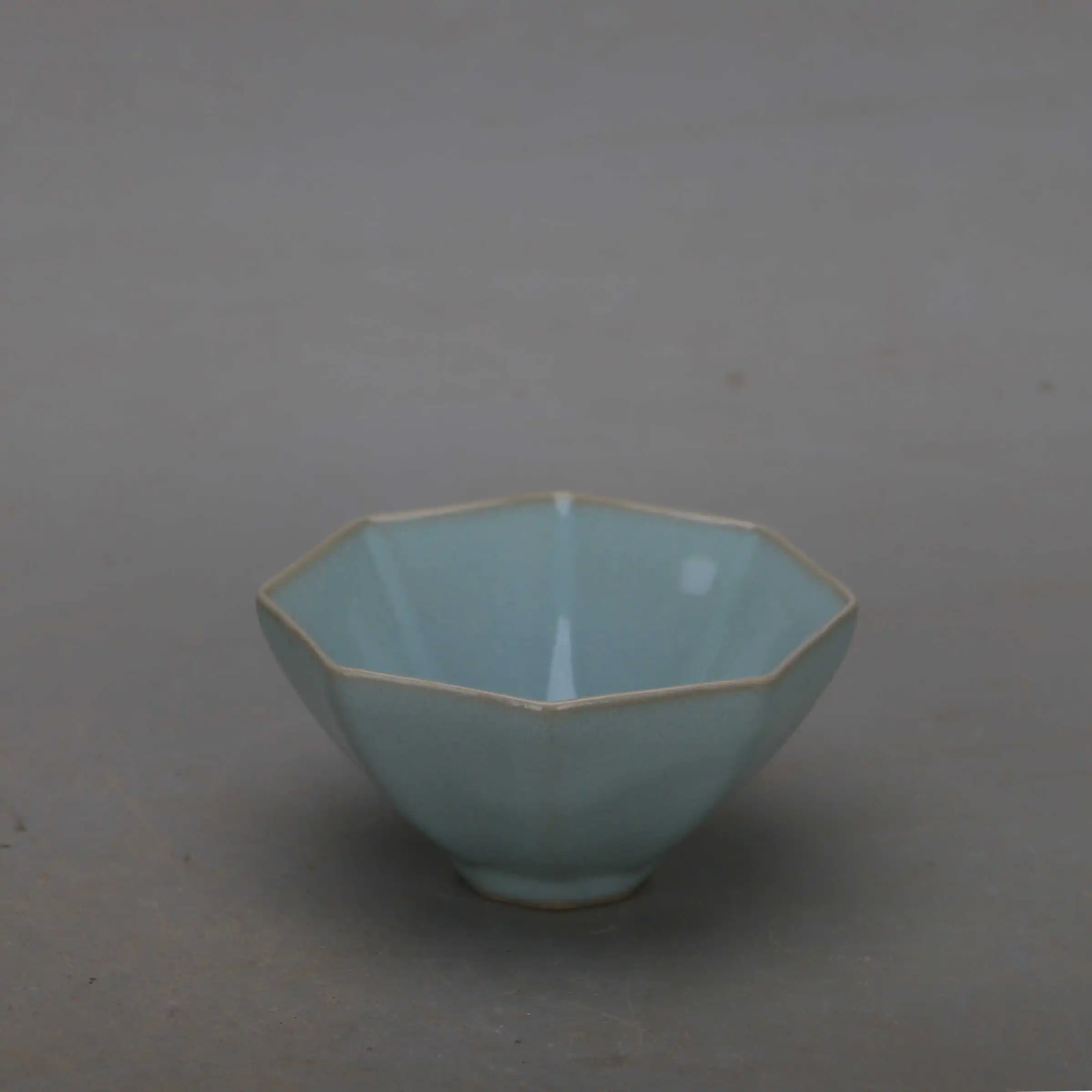 Ru Kiln Sky Blue Glaze Octagonal Lobed Rim Cup Agate Crackle Handmade Tea Cup Collectible