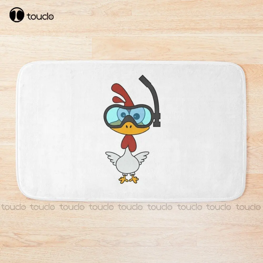 Funny Chicken With Diving Mask Bath Mat Cool Bath Rug Funny Bathroom Mat Rugs