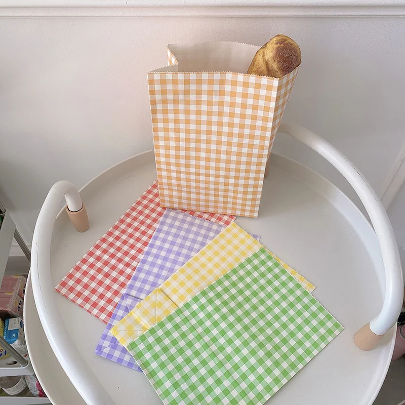 25/50/100pcs Color Checkered Kraft Paper Bags  DIY Gift Bag Standing Paper Bag Birthday Party Graduation Christmas Gift Bags