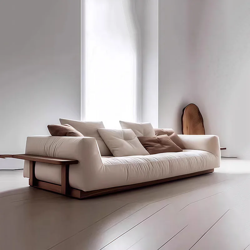 

New Chinese walnut three-person sofa solid wood fabric simple light luxury small apartment living room
