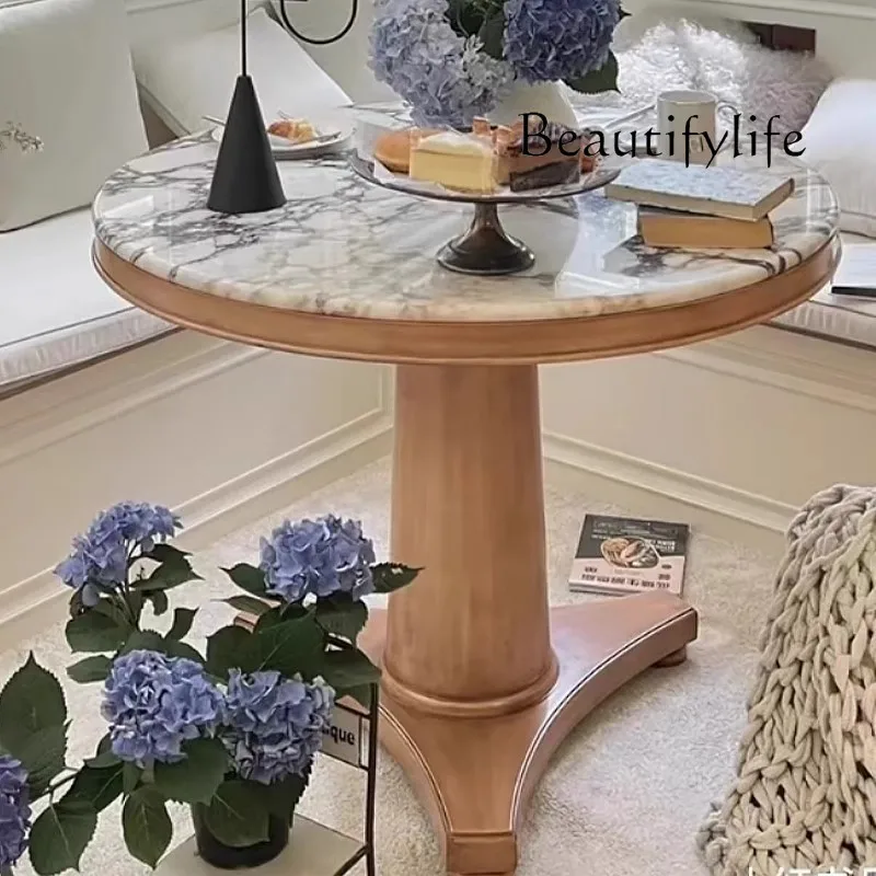 

yj9 dining table and chair combination solid wood marble desktop round dining table French small apartment household dining tabl