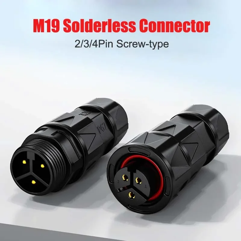 20A M19 Waterproof Cable Connector Solderless 500V 2 3 4 Pin Aviation Plug Industrial Male Female Screw Lock Wire Connectors