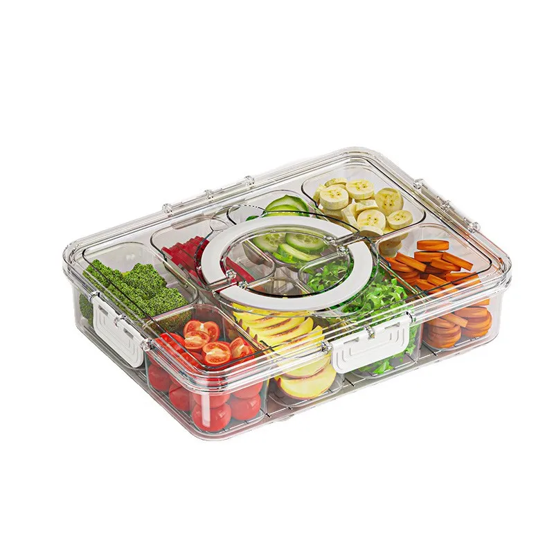 Kitchen Refrigerator Fresh-keeping Sealed Box Salad Storage Box Food Grade Transparent Eight-point Grid