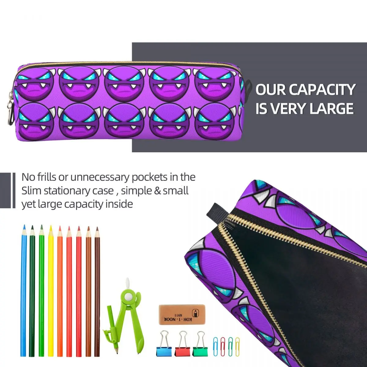 Geometry Cube Game Dash Pencil Case Easy Demon Pen Bags Girl Boy Large Storage Students School Zipper Pencil Pouch