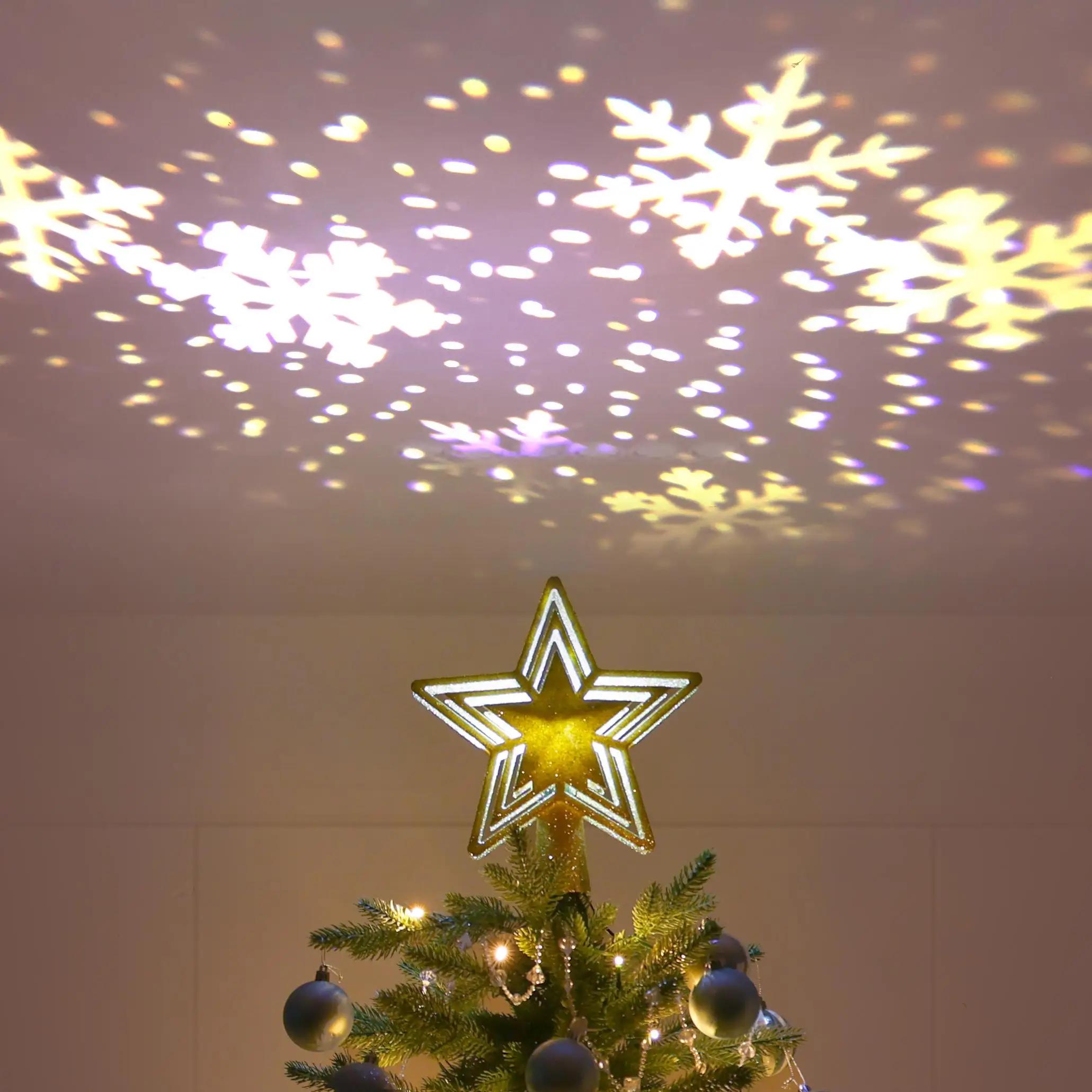 Christmas tree top star LDE luminous projection gold stereo, Christmas decorations