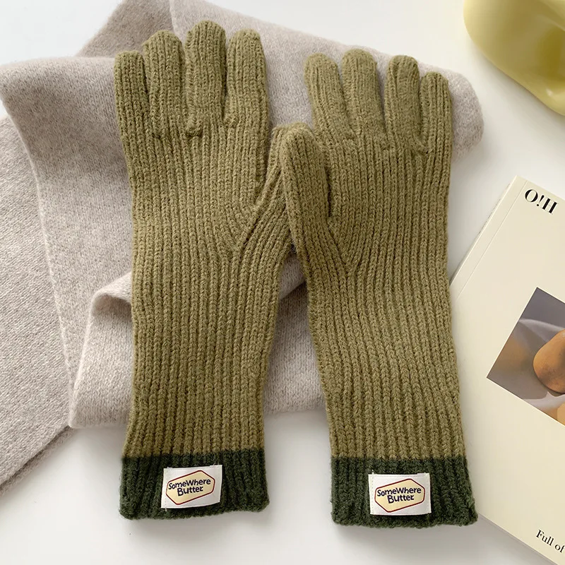 Women Thermal Knitted Gloves Winter Labeled Thickened Thermal Gloves Touch Screen Striped Finger Unisex Thermal Gloves