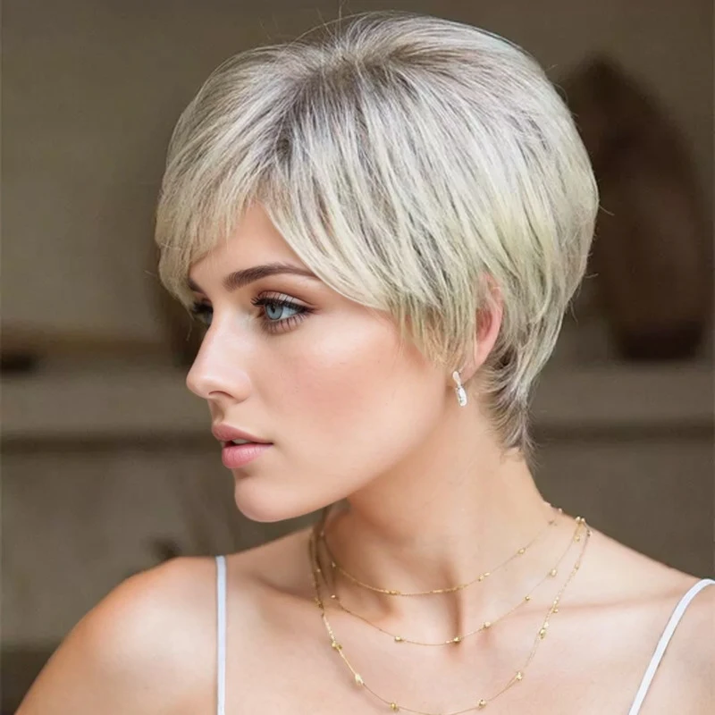 

New hot-selling European and American wigs for women, fashionable short straight hair, rose net synthetic fiber headpiece