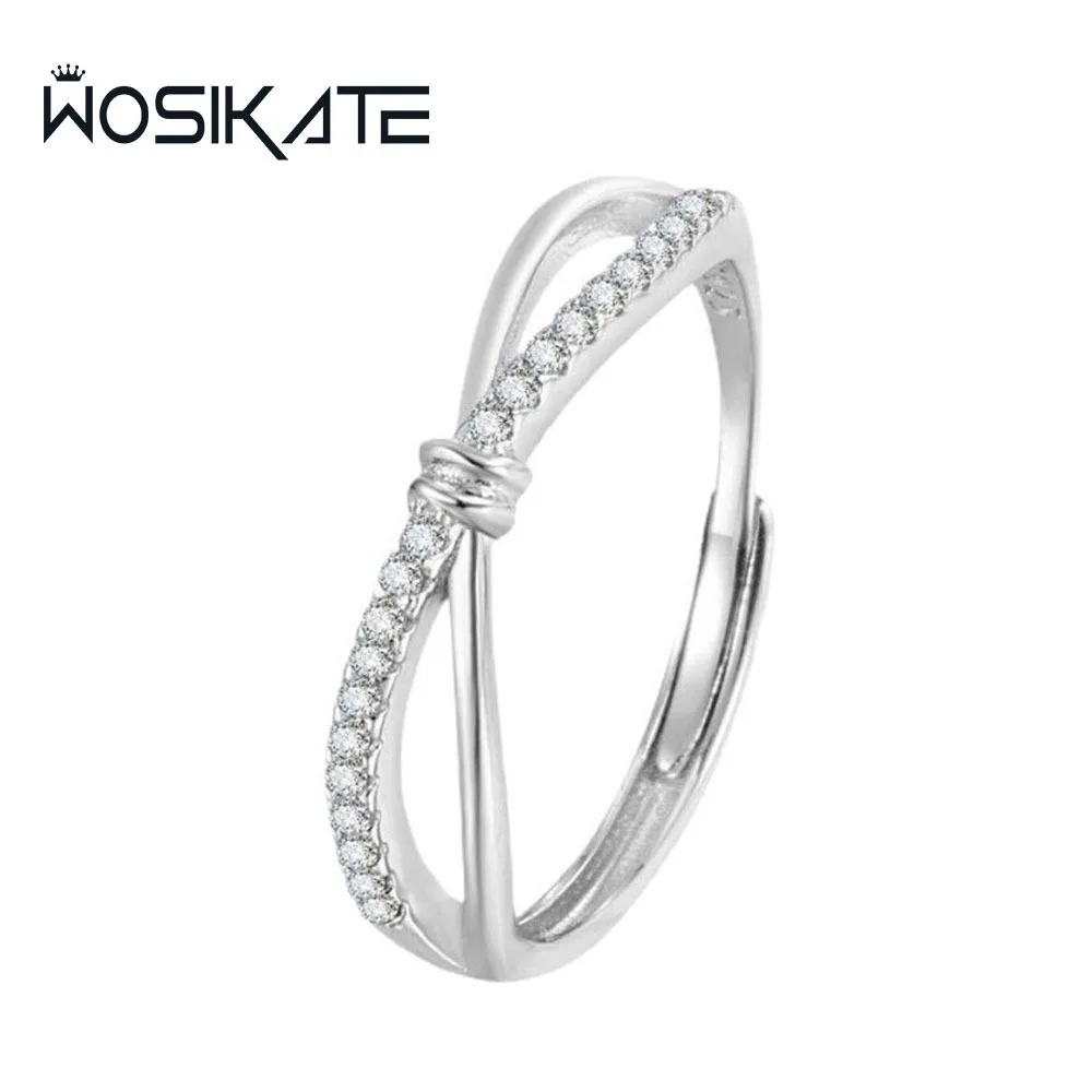 

WOSIKATE натуральное 100% стерлинговое серебро 925 пробы крест X-образный микронабор цирконий открытое кольцо для женщин простые креативные изящные украшения