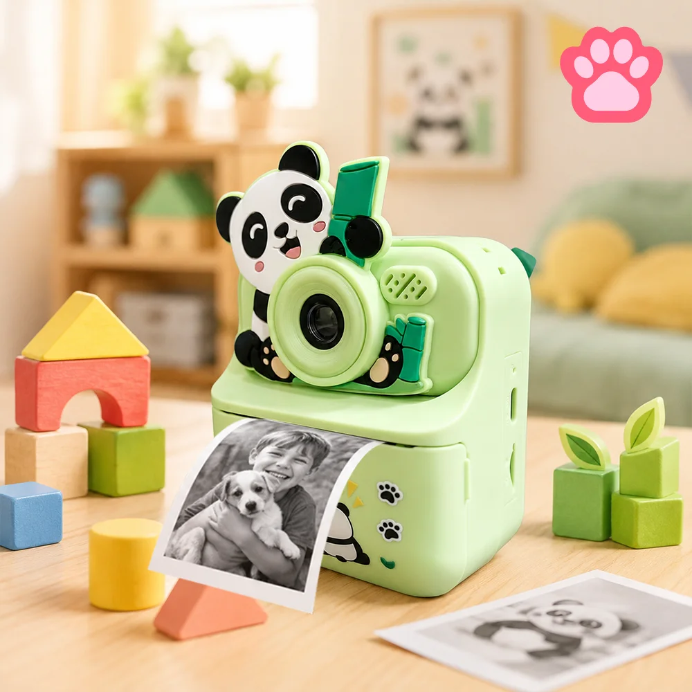 Y900 Kids Instant Print Camera Toy Dual Lens 16X Zoom Cute Panda Design Thermal Photo Print Video Record Portable Gift for Boys