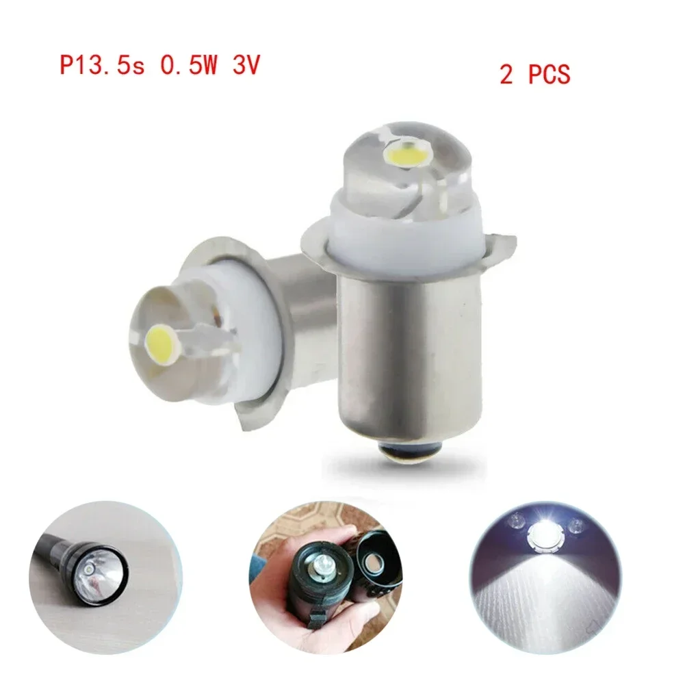 

POTEA 2pcs 3/4.5/6V 0.5W Flashlight Bulb 6000K White LED P13.5S Socket Replacement Bulb For Flashlight Torch Led Bulbs