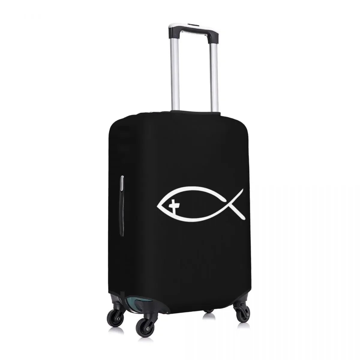 Custom Jesus Cross Fish Luggage Cover Elastic Christian Travel Suitcase Protective Covers Fits 18-32 Inch