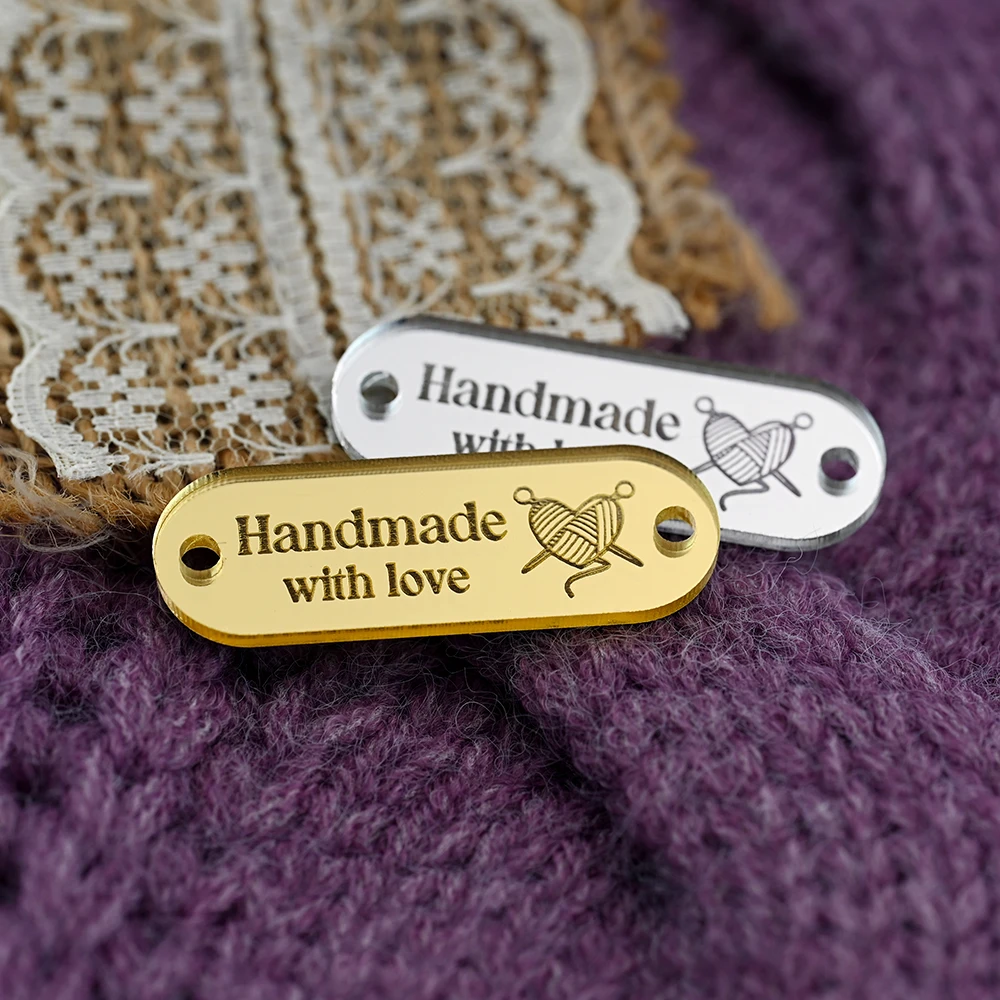 Étiquettes personnalisées en acrylique miroir 13x38mm gravées au laser, étiquettes écologiques pour vêtements, chapeaux, sacs, DIY, logo et texte personnalisés