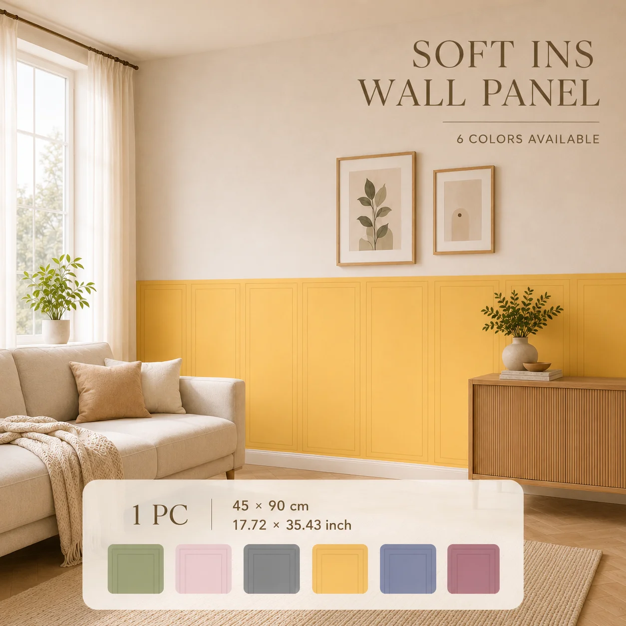 Modern Half Wall Sticker, Waterproof Wear-Resistant Self-Adhesive Decor Panel, 6 Colors, 45x90cm