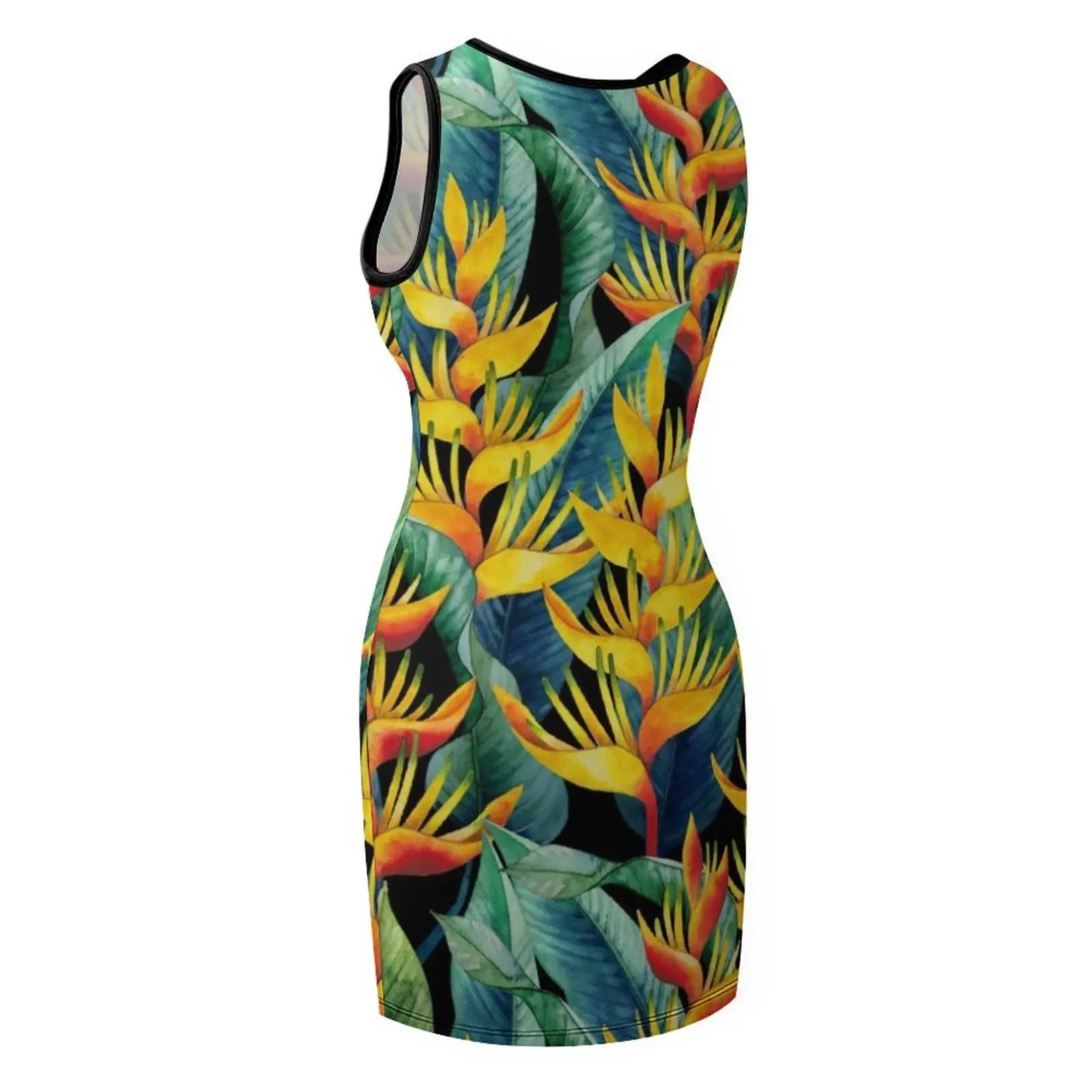 ชุดเดรสแขนกุดลายเฮลิโคเนียสีน้ำ ชุดเดรสออกงานหรูหราสำหรับผู้หญิง ปี 2025 ชุดเดรสสำหรับงานพรอม