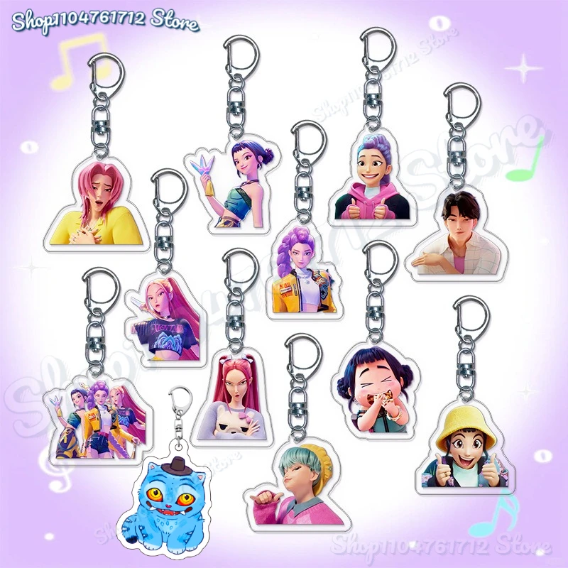 

Popular Kpop Demon Hunters Huntrix Saja Boys Keychains for Accessories Jewelry Rumi Zoey Jinu Derpy Tiger Keyrings Fans Gifts