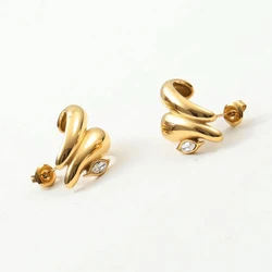 Female Trendy Eye Stone Stud Earrings IP Gold Plated Stainless Steel Irregular Earrings for Women New Arrival