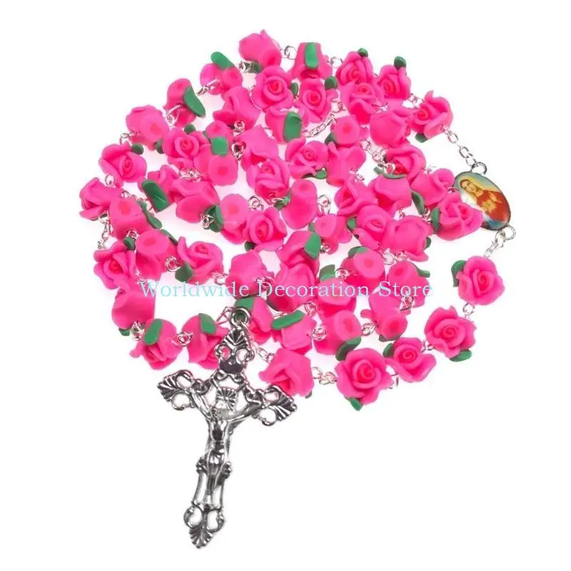 Fotografia 7: Q39b Potry macio Colar Colar Rosário Rose Bead Church Yoga Studio Decorações Presente