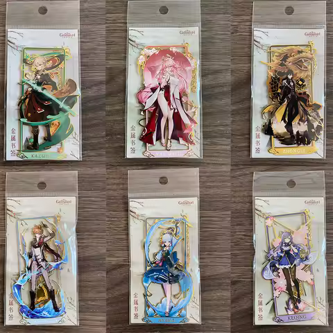 Game Genshin Impact Cosplay Metal Bookmark Gliter Hu Tao Venti Nahida Kazuha Xiao Klee Props Cards Key Chains Accessories Gift