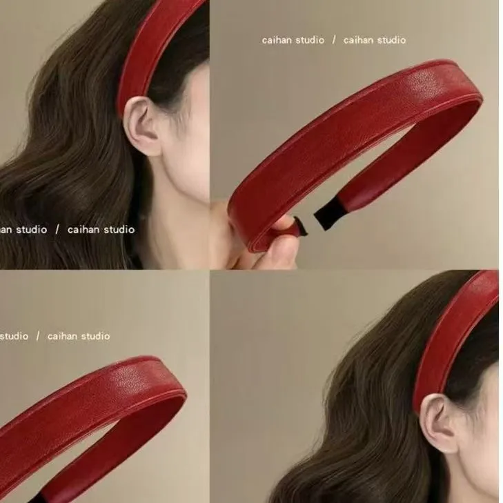 

South Korea Dongdaemun new headband women's retro temperament pu leather headband jennie same style pressure hair card hair acce