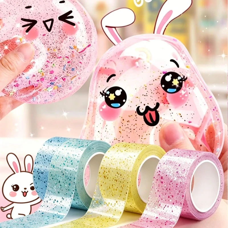Glitter Nano Slime Bubble Kit Stretchy Glue Putty Adhesive Tape Hole Fidget for Stress Relief DIY Squeeze Play for Adults