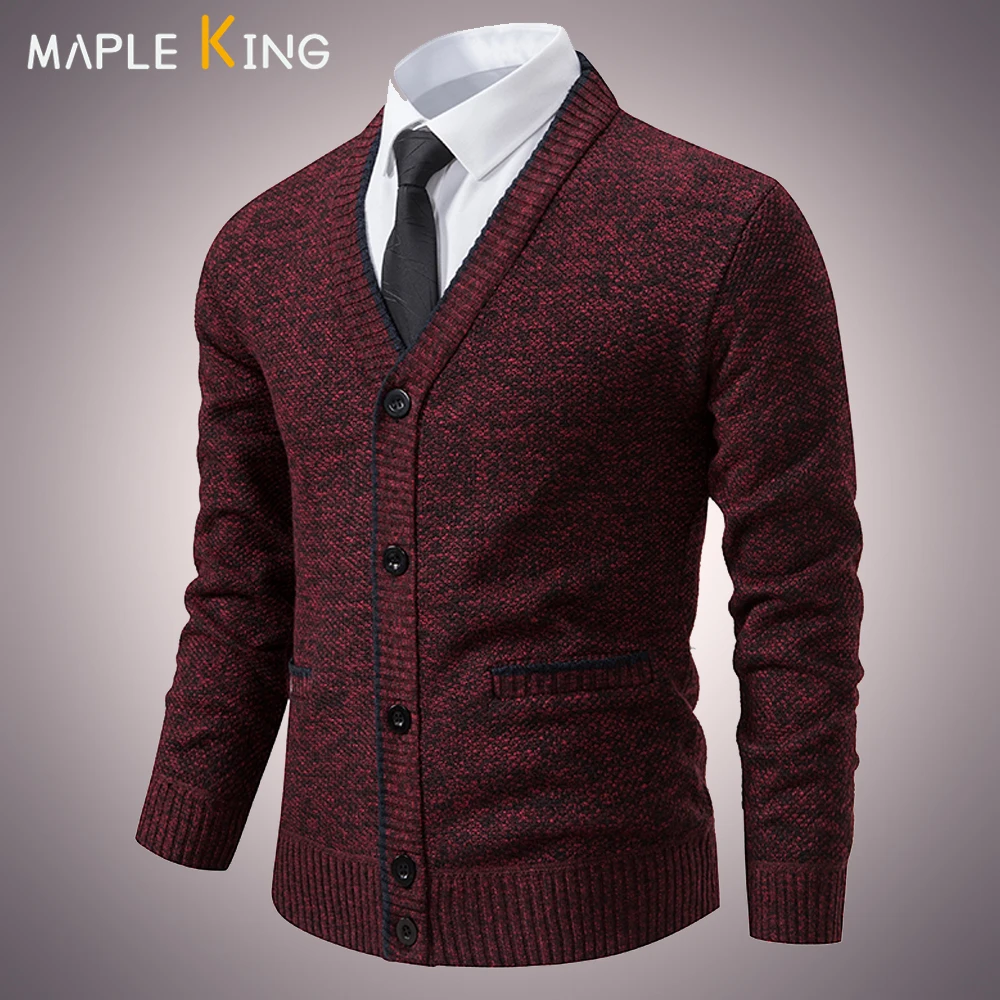 

Men Knitted Sweater Elegant Cardigan Pull Luxe Korean Vinatge V-Neck Casual Warm Fleece Social Business Mens Sweaters Jackets