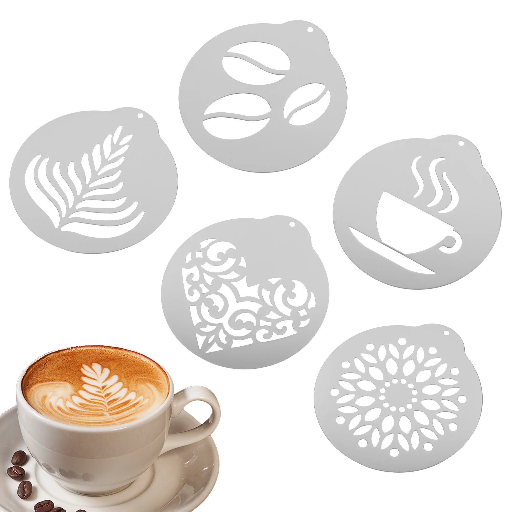 5pieces Premium Stainless Steel Coffee Stencils Easy To And Delicate Designs Compact And Lightweight