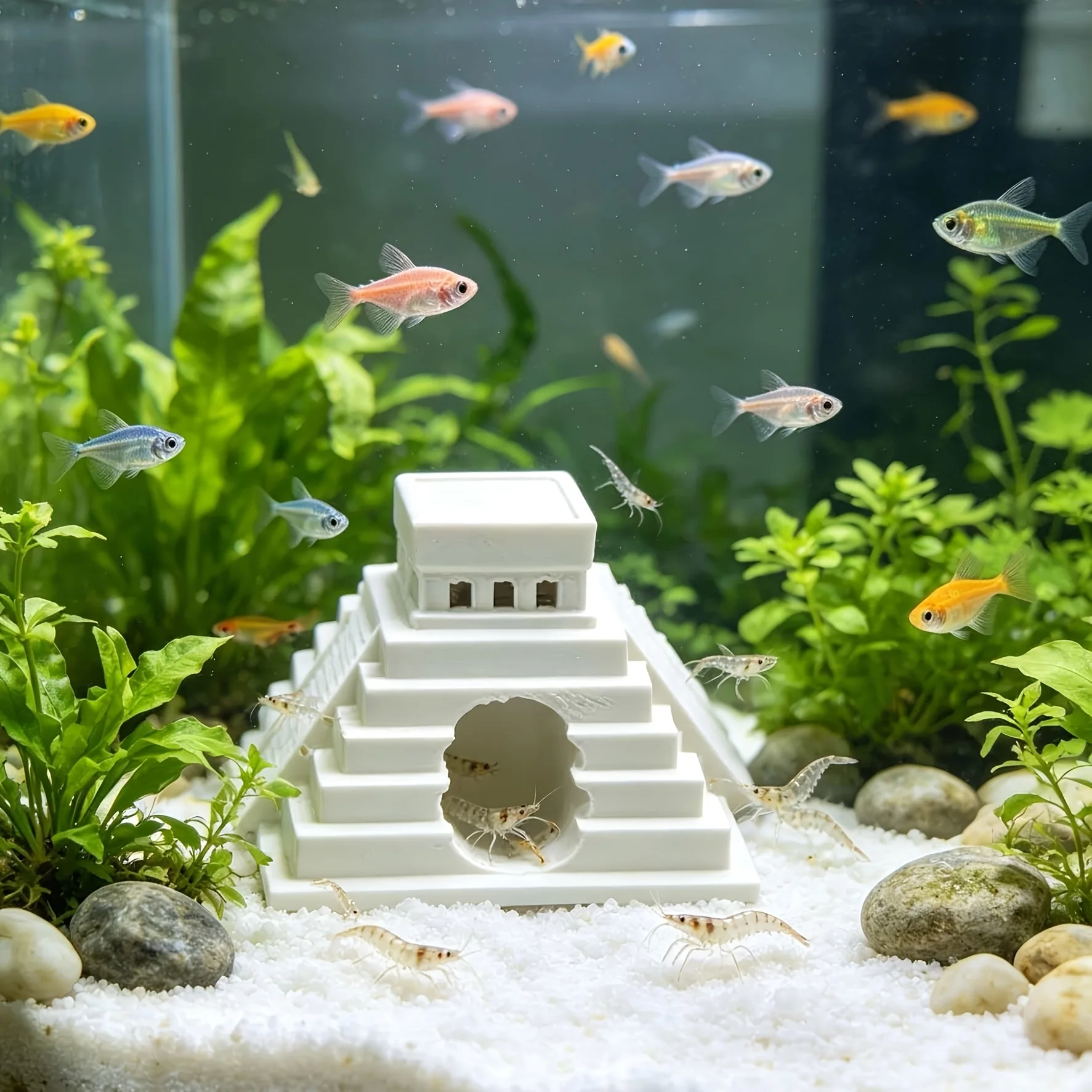 Retro Mayan Pyramid Aquarium Ornament 3d Print Fish Shrimp Hideout Cave Ancient Temple Fish Tank Landscape Decor DIY Model Gifts