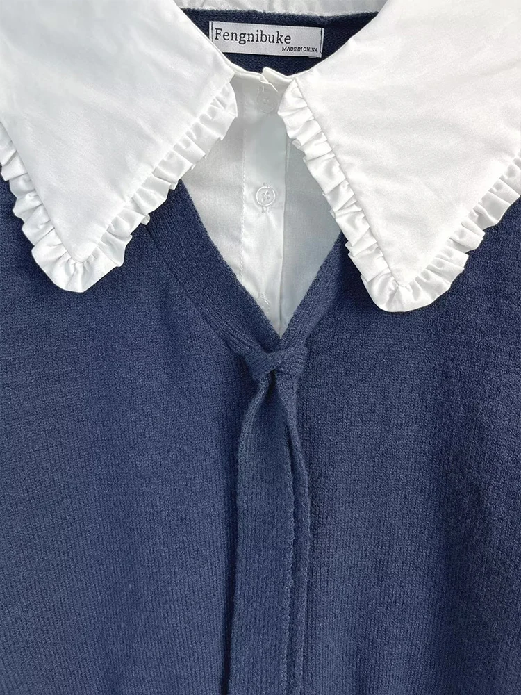 เสื้อสเวตเตอร์คอตุ๊กตาสไตล์ยุโรป แฟชั่นผู้หญิงใหม่ ดีไซน์เข้าได้กับทุกชุด โทนสีตัดกันอย่างลงตัว