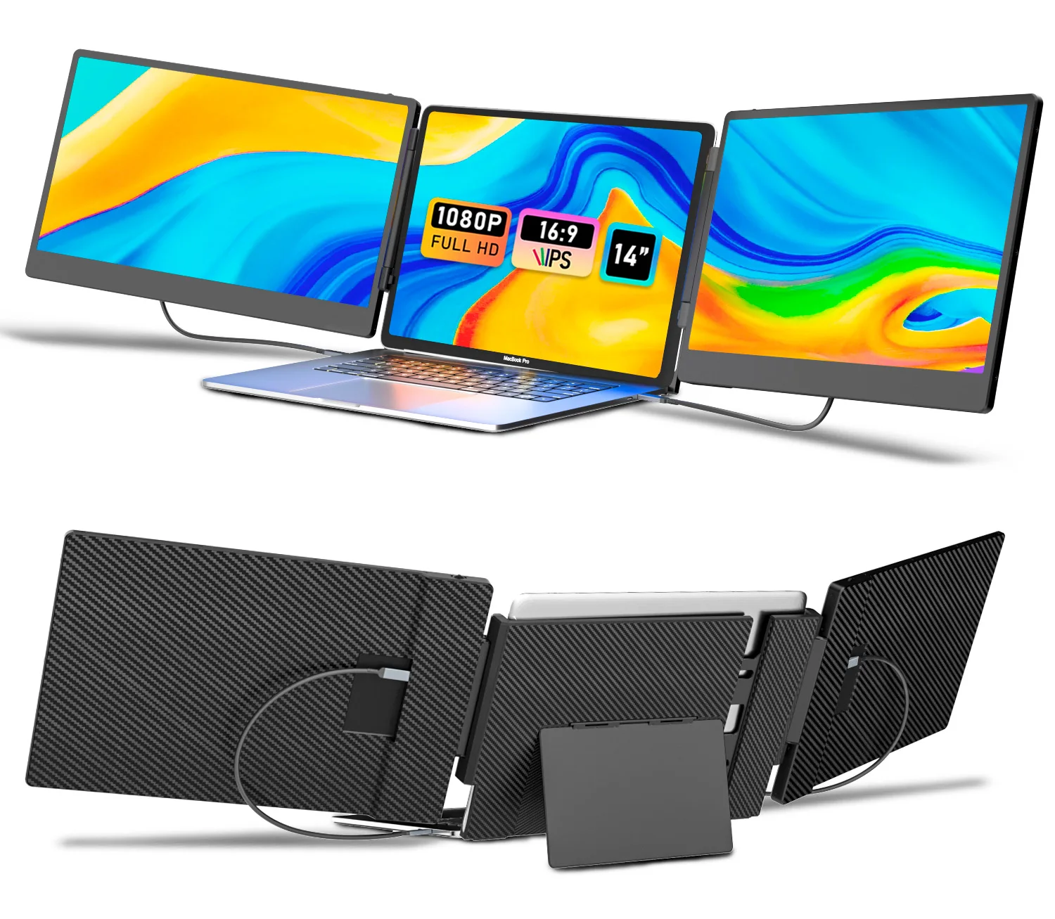 

14'' S3 Triple Screen Gaming Portable FHD IPS Foldable Holder With Dual Extendable Arms Type-C Interface