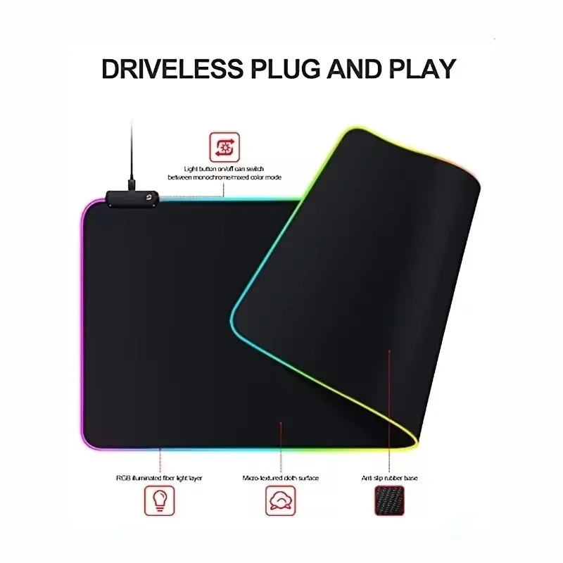 800*300*4mm 1 Pcs Large Gaming Mouse Pad Light Modes Touch Control Extended Soft Computer Keyboard Mat Non-Slip Rubber Base